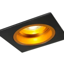 QAZQA Set mit 6 Einbauspots Schwarz mit Gold 9,3 cm Drehbar und Kippbar - Chuck