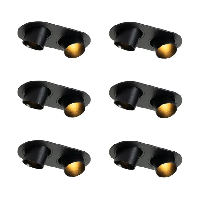 QAZQA Set mit 6 Einbaustrahlern schwarz GU10 35mm neigbar 2-Licht - Installa