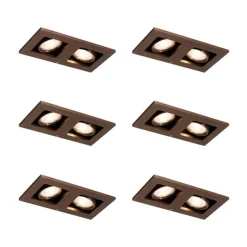 QAZQA Set mit 6 Einbaustrahlern Dunkelbronze Rechteckig 2-Licht Verstellbar - Qure