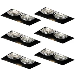 QAZQA Set mit 6 Einbaustrahlern schwarz GU10 70mm 2-flammig randlos - Oneon