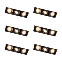 QAZQA Set mit 6 Einbaustrahlern Schwarz Verstellbar Rahmenlos 3-Lichter - Oneon