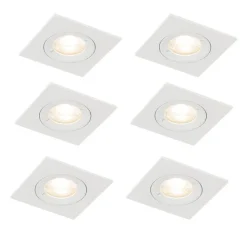 QAZQA Set mit 6 Einbaustrahlern weiß quadratisch GU10 50mm IP44 - Xena