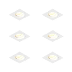 QAZQA Set mit 6 Einbaustrahlern quadratisch weiß dreh- und schwenkbar - Chuck