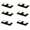 QAZQA Set mit 6 Einbaustrahlern schwarz GU10 50mm 2-flammig ohne Rahmen - Oneon