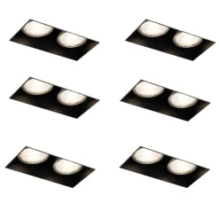 QAZQA Set mit 6 Einbaustrahlern schwarz GU10 50mm 2-flammig ohne Rahmen - Oneon