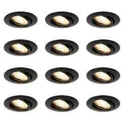 QAZQA Set mit 12 Einbaustrahlern schwarz GU10 35mm - Edu