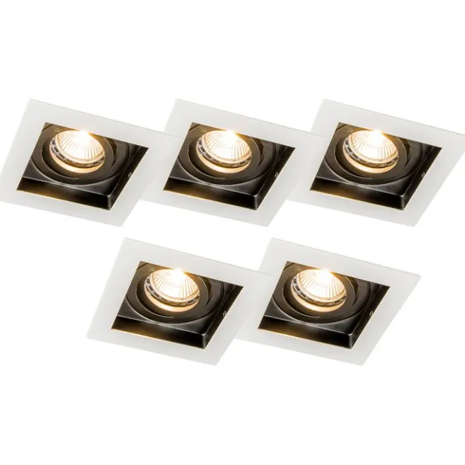 QAZQA Set mit 5 Einbaustrahlern aus weißem Stahl - Carree