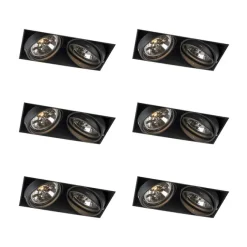 QAZQA Set mit 6 Einbaustrahlern schwarz AR111 schwenkbar und neigbar Trimless 2-Licht - Oneon