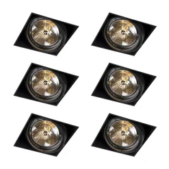 QAZQA Set mit 6 Einbaustrahlern schwarz AR111 Kippbar und drehbar Trimless - Oneon