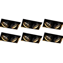 QAZQA Set mit 6 Einbaustrahlern, schwarz, GU10, AR111, randlos, 2-flammig – Oneon