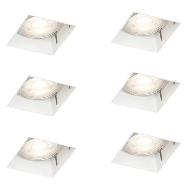QAZQA Set mit 6 Einbaustrahlern weiß GU10 50 mm randlos - Oneon