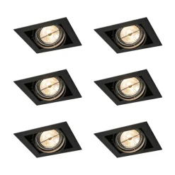 QAZQA Set mit 6 Einbaustrahlern schwarz AR111 verstellbar - Oneon