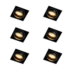QAZQA Set mit 6 Einbaustrahlern schwarz verstellbar rahmenlos - Oneon Honey