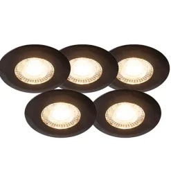 QAZQA Set mit 5 Einbaustrahlern schwarz 3-Stufen-Dimmbar IP44 - Ulo
