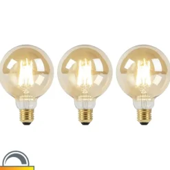 LUEDD Set mit 3 E27-LED-Lampen, dimmbar bis warm, G95, Gold, 8 W, 806 lm, 2000–2700 K