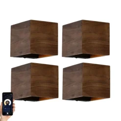 QAZQA Set mit 4 intelligenten Wandleuchten aus Walnussholz inkl. WLAN G9 - Transfer