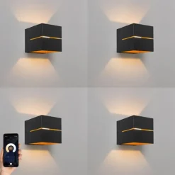 QAZQA Set mit 4 intelligenten Wandleuchten schwarz mit Gold 9,7 cm inkl. Wifi G9 - Transfer Groove