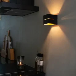 QAZQA Set mit 4 intelligenten Wandleuchten schwarz mit Gold 9,7 cm inkl. Wifi G9 - Transfer Groove