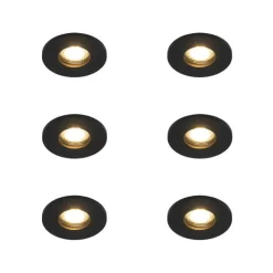 QAZQA Set mit 6 modernen Badezimmer-Einbaustrahlern schwarz - Shed