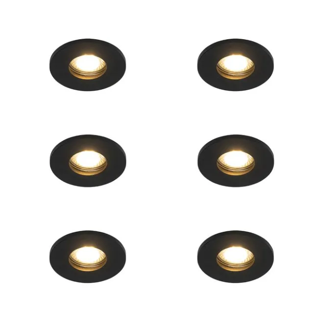 QAZQA Set mit 6 modernen Badezimmer-Einbaustrahlern schwarz - Shed