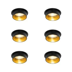QAZQA Set mit 6 modernen Einbauspots schwarz mit goldener Innenseite - Insta