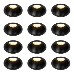 QAZQA Set mit 12 modernen Einbaustrahlern schwarz GU10 35mm IP44 - Dept