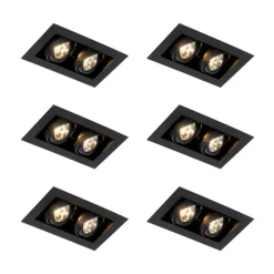 QAZQA Set mit 6 modernen Einbaustrahlern Schwarz 2-flammig Verstellbar - Oneon 70
