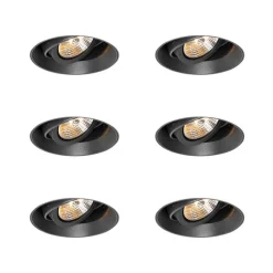 QAZQA Set mit 6 modernen Einbaustrahlern schwarz GU10 AR70 rund randlos - Oneon