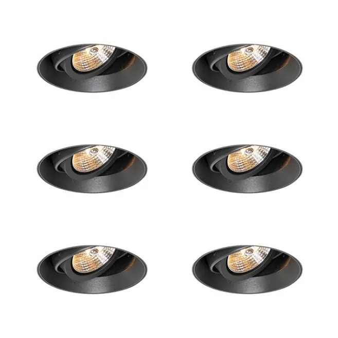 QAZQA Set mit 6 modernen Einbaustrahlern schwarz GU10 AR70 rund randlos - Oneon