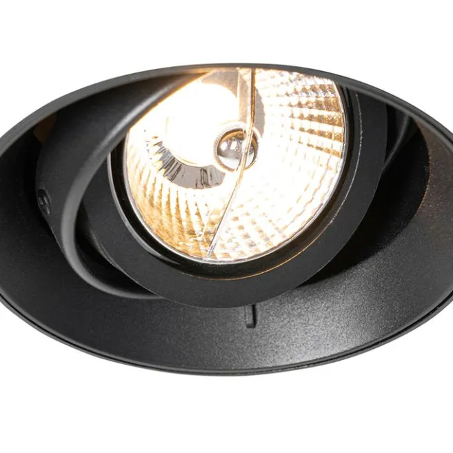 QAZQA Set mit 6 modernen Einbaustrahlern schwarz GU10 AR70 rund randlos - Oneon