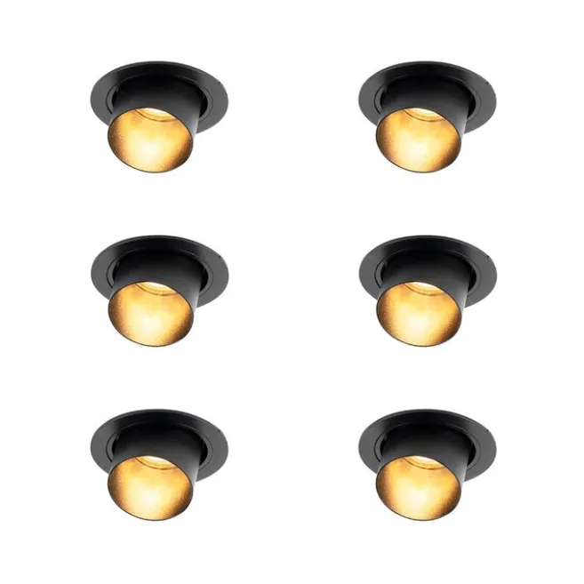 QAZQA Set mit 6 modernen Einbaustrahlern schwarz rund schwenkbar - Installa