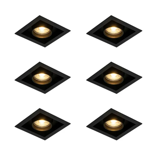 QAZQA Set mit 6 modernen schwarzen, verstellbaren Einbauspots - Roof