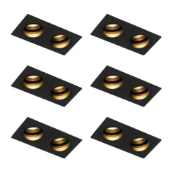 QAZQA Set mit 6 quadratischen Einbaustrahlern schwarz verstellbar 2-flammig - Chuck