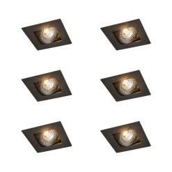 QAZQA Set mit 6 quadratischen Einbaustrahlern schwarz verstellbar - Artemis