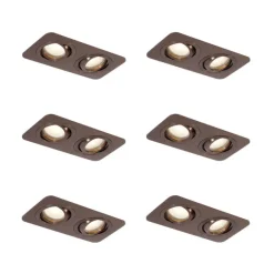 QAZQA Set mit 6 runden Einbaustrahlern Dunkelbronze GU10 50mm schwenkbar und neigbar IP44 2-flammig - Alberto