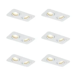 QAZQA Set mit 6 runden Einbaustrahlern weiß GU10 50mm dreh- und schwenkbar IP44 2-flammig - Alberto