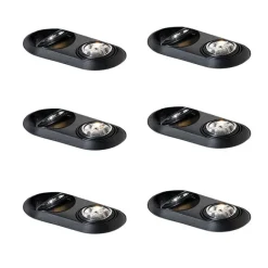 QAZQA Set mit 6 runden Einbaustrahlern schwarz GU10 70mm 2-Licht - Hubs