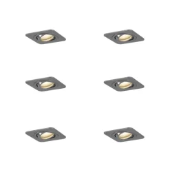 QAZQA Set mit 6 runden Einbaustrahlern Gunmetal GU10 50mm Verstellbar IP44 - Alberto