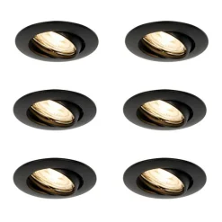 QAZQA Set mit 6 schwarzen Einbauleuchten GU10 35 mm - Edu