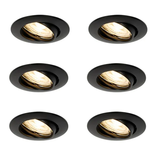 QAZQA Set mit 6 schwarzen Einbauleuchten GU10 35 mm - Edu