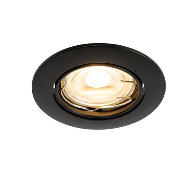 QAZQA Set mit 6 schwarzen Einbauleuchten GU10 35 mm - Edu