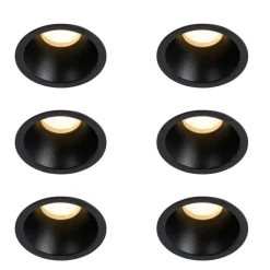 QAZQA Set mit 6 schwarzen Einbauleuchten GU10 35 mm IP44 - Dept