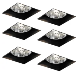 QAZQA Set mit 6 schwarzen Einbauleuchten GU10 70 mm randlos - Oneon