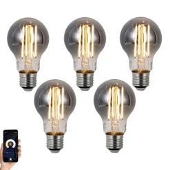 LUUMR Set mit 5 Smart Dimmbare LED-Glühbirnen E27 A60 Rauchglas 4,9 W 150 lm 1800 K