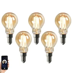 LUEDD Set mit 5 Smart E14 dimmbar in Kelvin LED-Lampe P45 Goldline 4,9W 470 lm 1800-4000K