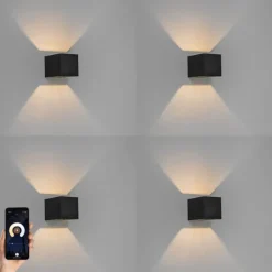 QAZQA Set mit 4 Smart Wandlampen schwarz 8 cm inkl. Wifi G9 - Transfer