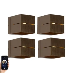 QAZQA Set mit 4 Smart Wandleuchten Dunkelbronze 9,7 cm Inkl. WiFi G9 - Transfer Groove
