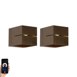QAZQA Set mit 2 Smart-Wandlampen Dunkelbronze 9,7 cm Inkl. Wifi G9 - Transfer Groove