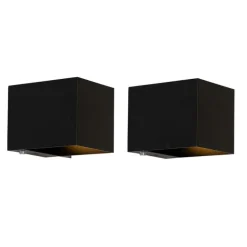 QAZQA Set mit 2 Wandleuchten Schwarz mit Dimmer Wiederaufladbar - Joris
