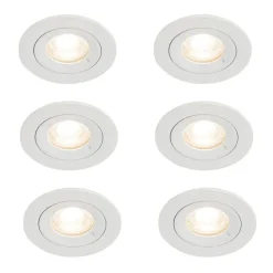 QAZQA Set mit 6 weißen runden Einbauleuchten GU10 50 mm IP44 - Xena
